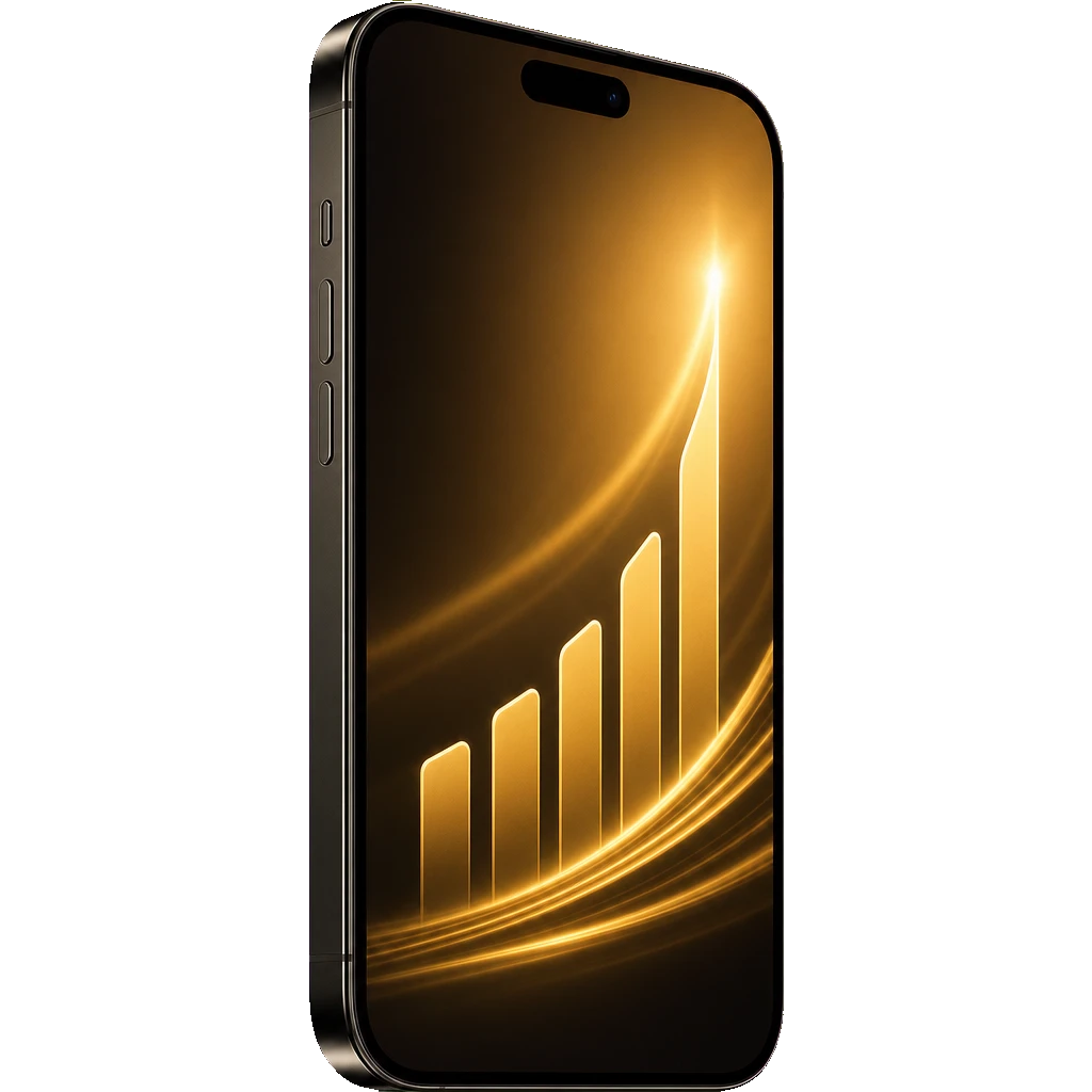 A smartphone with a glowing gold screen